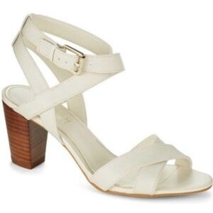 Lauren Ralph Lauren Luna White Leather Block Heel Sandals (Size 7)